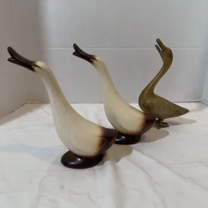 Ceramic & Brass Goose Figurines