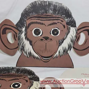 THREE Vintage 1960/70s Fred Harvey Restaurant on the Illinois Tollway Kids Monkey Cut Out Menus. LR