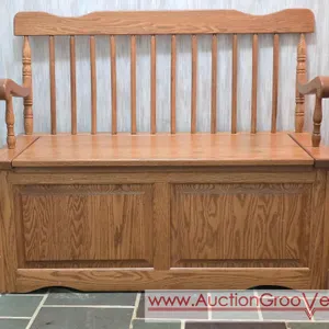Oak Storage Bench. 44 x 19 x 36. * you must bring adequate help to remove and load. Located on main floor. K