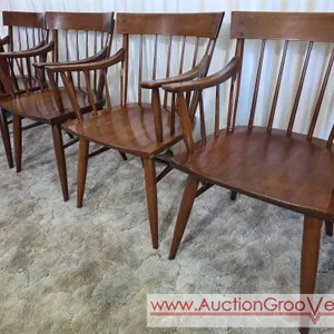 Four MCM Willett Solid Transitional Cherry Wood Armchairs. LR