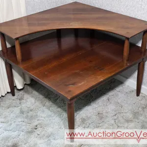 MCM Willett Two Tier Corner Table. It is in sturdy Condition but the finish could use a little love. 32 x 32 x 24. * you must bring adequate help to r