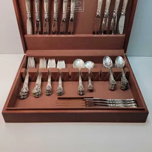 Gorham Chantilly Sterling Silver 60 piece Flatware Set. Includes 10 large forks, 9 salad forks, 6 soup spoons, 18 teaspoons, and 2 serving pieces with