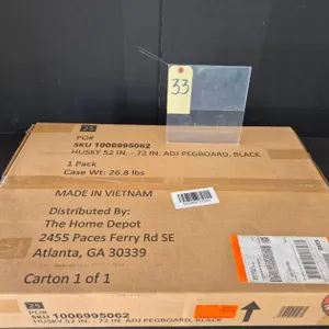 New Open Box Husky 52" W to 72" W Gloss Black Adjustable Steel Pegboard Model # HOAA52B11