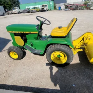 John Deere 112 Garden Tractor With Rear-Mounted Rototiller, Mower Deck. Vintage 70s New Battery Runn