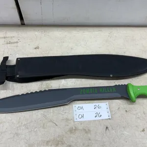 "Zombie Killer" Machete & Sheath, Green Handle, Black Blade, Lanyard