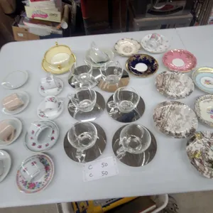 Assorted Vintage Teacups and Saucers, Glass, Porcelain, and Ceramic, Floral, Gilt, and More