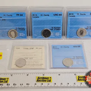 Canada Ten Cent (5 Certified Coins) : - 2011 "Silver, UHC" : CCCS Cert : PF-68 - 2013 : CCCS Cert : 