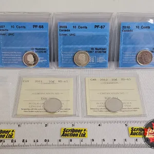 Canada Ten Cent (5 Certified Coins) : - 2007 "Silver, UHC" : CCCS Cert : PF-68 - 2009 "Silver, UHC" 