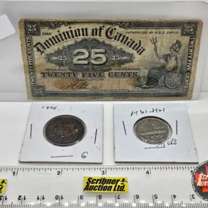 Canada Coin/Bill Collector Combo (3) : - Dominion of Canada 1900 Twenty Five Cent "Shinplaster" : Bo