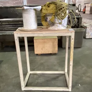 METAL FRAME WOOD TOP TABLE WITH ASSORTED ROPE TABLE MEASURES APPROX 29"L X 18"D X 35"H