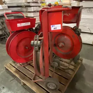 PALLET OF 4 METAL MOBILE BANDING/STRAPPING CARTS WITH 2 TENSIONERS
