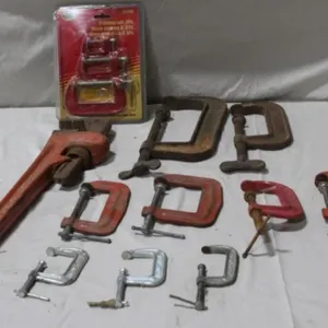 24" Pipe Wrench & 12 Various "C" Clamps