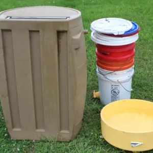 Water Catching Drum & 5 gal. Buckets