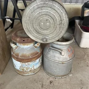 2 Cream Cans & Tin Butter Churn