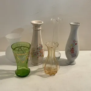 Assorted Vintage Glass & Porcelain Bud Vases (6 Pieces)