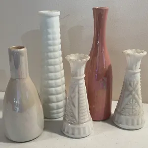 Assorted Vintage Milk Glass & Ceramic Bud Vases (5 Pieces)