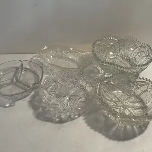 Assorted Vintage Crystal & Pressed Glass Serving Bowls – 5 Pieces