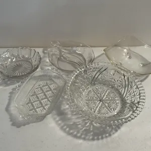Assorted Vintage Crystal & Pressed Glass Serving Dishes – 5 Pieces