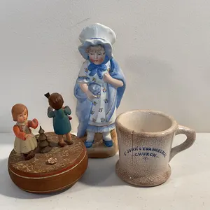 ANRI Thorens Music Box, Bisque Figurine & Stoneware Mug – 3 Pieces