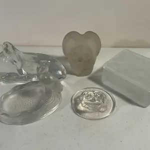 Vintage Art Glass Animal Figurines & Frosted Glass Trinket Box – 6 Pieces