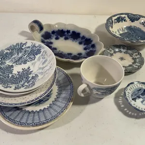 Assorted Blue & White Transferware & Flow Blue China – 12 Pieces