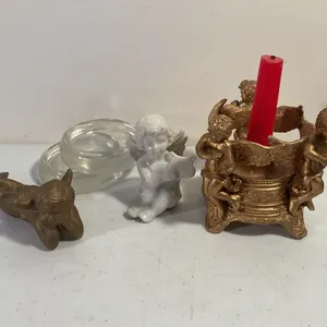 Assorted Cherub Figurines & Glass Candle Holders – 6 Pieces