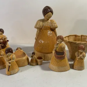 Vintage Corn Husk Girl Ceramic Decor & Accessories – 9 Pieces