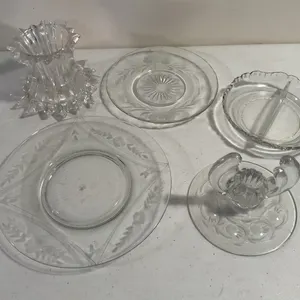 Assorted Elegant Glass Serving Pieces & Candle Holders – 5 Pieces