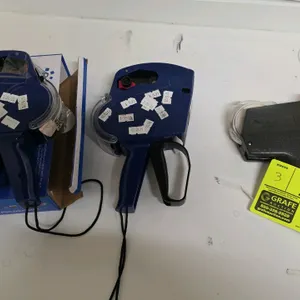 Lot of (3) handheld pricing guns. Includes (1) Avery Dennison Monarch 1110 single-line pricing gun and (2) Perco single-line label guns (one with box)