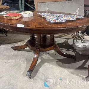ROSEWOOD DINING TABLE WITH LEAF ARMS ON CASTERS