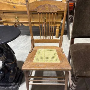 PRESSED BACK WOOD CHAIR WITH WOVEN SEAT