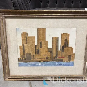 1950 COLLAGE OF CITYSCAPE USING STOCK MARKET NEWSPAPER SECTIONS