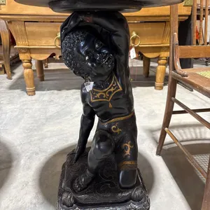 HANDCARVED VENETIAN STYLE BLACKAMOOR FIGURE HOLDING CIRCLE TABLE TOP