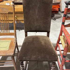 SUEDE HIGHBACK CHAIR WITH AFRICAN KUBA CLOTH STYLE UPHOLSTERY