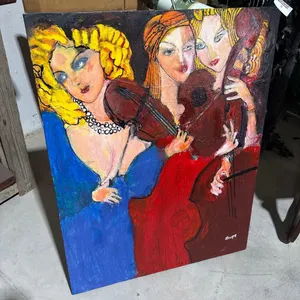 3 WOMEN PLAYING VIOLINS OIL PAINTING SIGNED SHUPE
