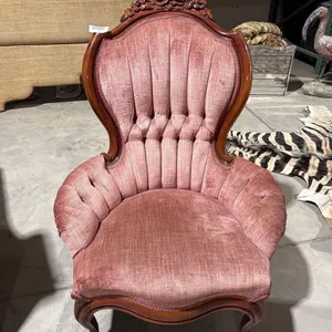HANDCARVED VICTORIAN STYLE PINK HIGH-BACK CHAIR