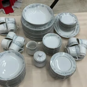 TOWNE HOUSE BLUE SPRING LARGE DISH SET - 12 PLACE SETTING