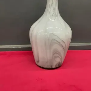 GREY GLASS DECORATIVE VASE W/ DARK GREY SWIRLS