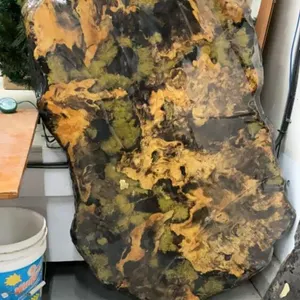 TABLE TOP LIVE EDGE WOOD SLAB, EPOXY TOP W/ SOME FERN DETAILING UNDERNEATH