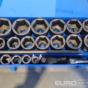 Unused 2026 Boss 1" 21pc Pneumatic Socket Set, 8" Impact Extension Bar, Universal Joint, Quick Release Ratchet Handle, 20" T-sliding Bar (50 of) (Cont