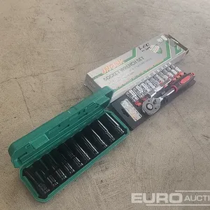 Unused 10pc 1/2" Drive Socket and Rathchet Set, 10Pc 1/2" Deep Impact Socket Set (2 of) 