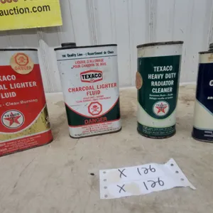 4x Vintage Texaco Cans: Charcoal Lighter Fluid, Radiator Cleaner and Carburetor Cleaner, and More