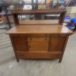 Antique Mission Style Quarter-Sawn Oak Sideboard with Mirror Hutch Top 54 x 54 x 22"