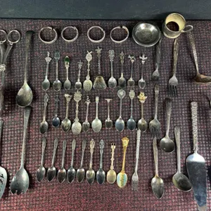 Silver-Plated and Non SP  Souvenir Spoons, Serving Pieces, Napkin Rings, and Flatware Lot