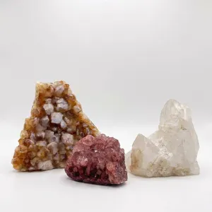 Three Natural Mineral Crystal Specimens - Citrine, Quartz, Red Quartz