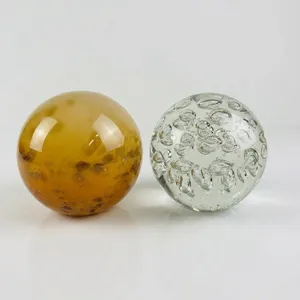 Art Glass Spheres, Orange and Clear, 4.5" Diameters