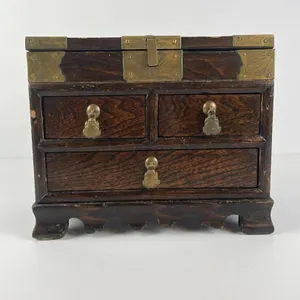 Wood Jewellery Chest with Brass Hardware and Mirror