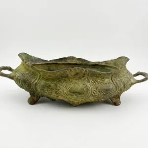 Ornate Brass Footed Planter with Insert, 11" Length