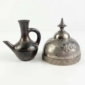 Traditional Ethiopian Jebena and Ornate Metal Bowl with Lid