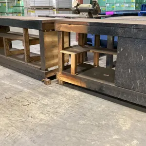 2 HEAVY DUTY WOODEN WORKSHOP TABLES APPROX 62"L/ 81"L X 24"D X 39"H